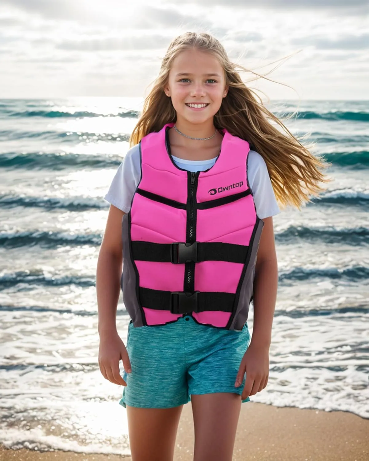 Owntop Swim Vest Youth Kids | Lightweight & Quick-Dry | Adjustable Buckles & Zipper | Kayak, Swimming Training, Boating - Watersports | Fit for 50-125 lbs