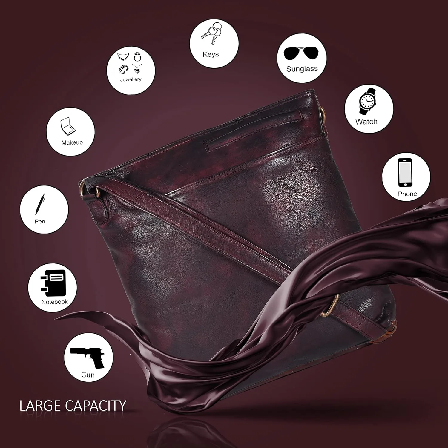 Ozora Multi Pockets Handmade Leather Crossbody Handbags & Sling Bag for Men & Women with Detachable Holster