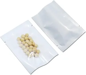 PABCK 100 Pack 3.9x5.9 inch (Usable Size 3.5x5.7 inch) White Front Clear Open Top 2.8mil Plastic Vacuum Pouch Heat Sealable Bags for Food Storage Packets Mini Sample with Tear Notches
