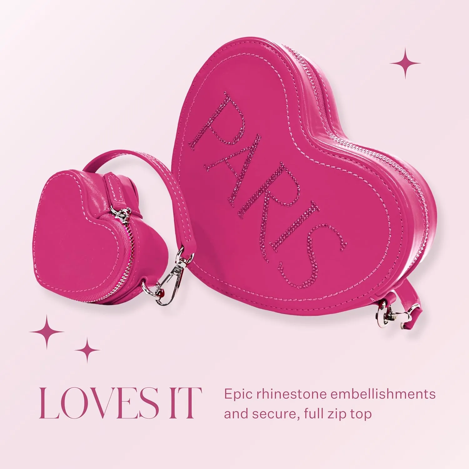 Paris Hilton Heart Luv Double Heart Crossbody Purse, Small Zipper Bag
