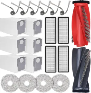 Parts Compatible with Roborock Qrevo Curve/P20 Pro Robot Vacuums Replacement Parts, 4 Dust Bags, 4 Mop Cloth Pads, 6 Side Brushes, 4 HEPA Filters, 1 Main Brush