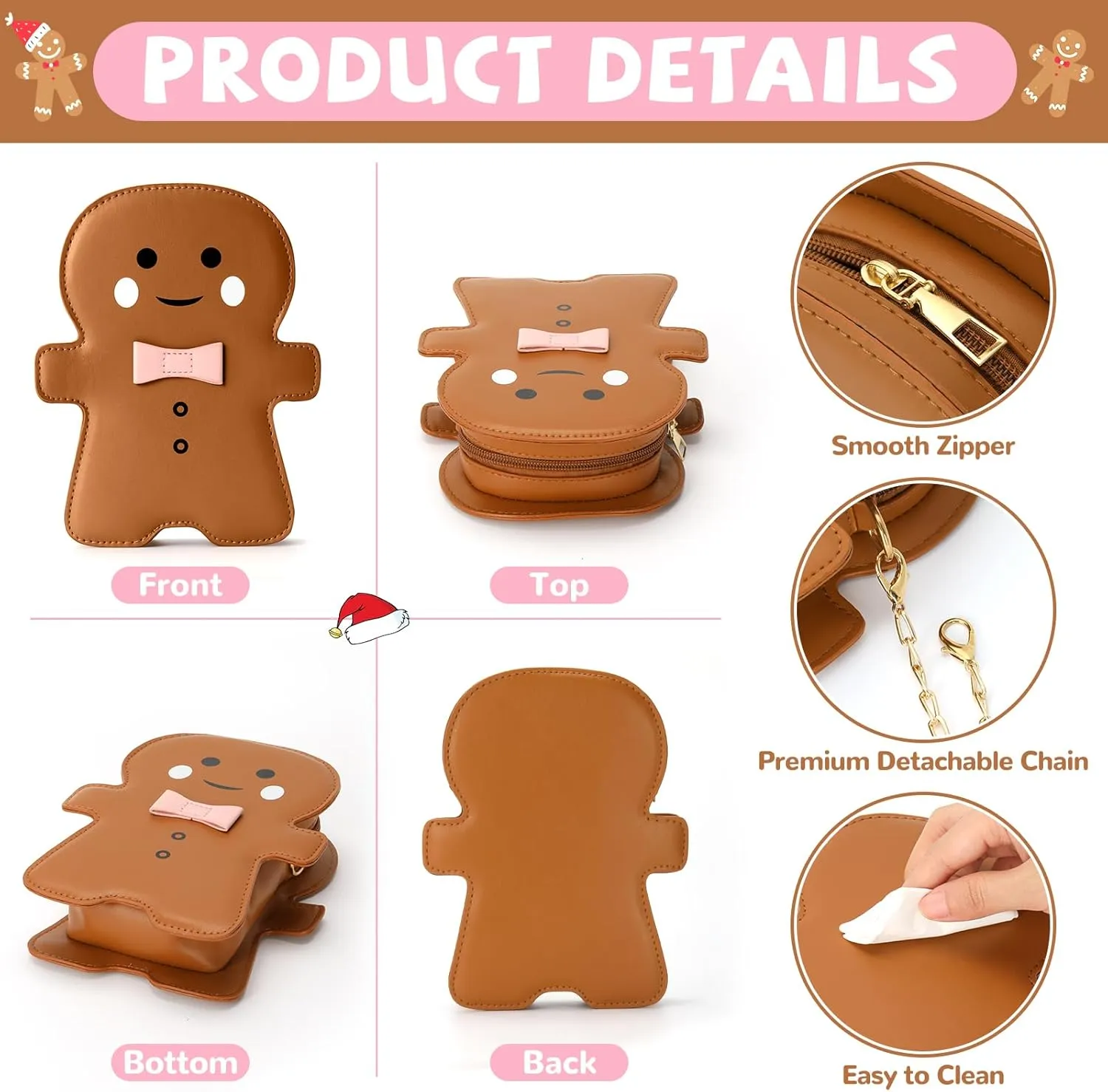 party greeting Christmas Crossbody Bag Gingerbread Man Crossbody Purse Christmas Gingerbread Man Shaped Phone Bag