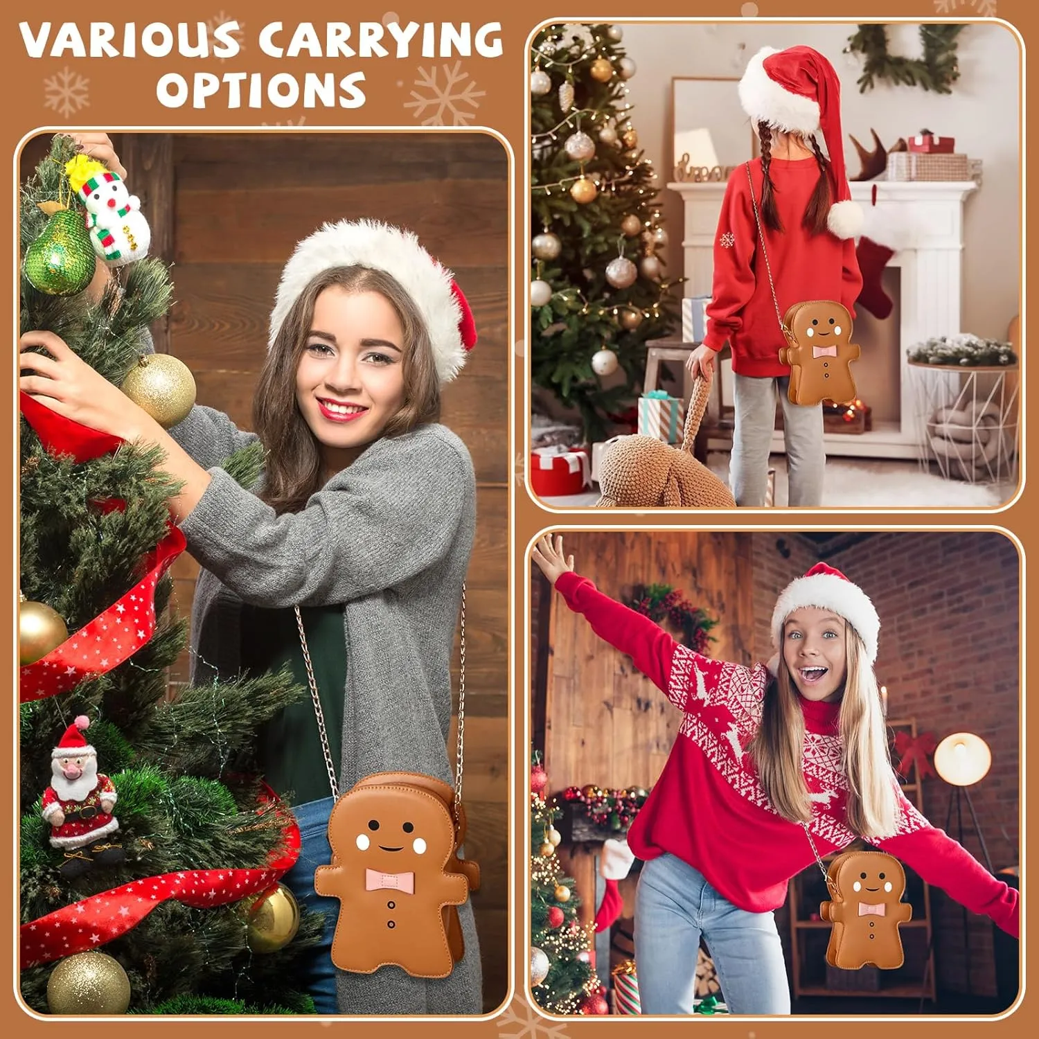 party greeting Christmas Crossbody Bag Gingerbread Man Crossbody Purse Christmas Gingerbread Man Shaped Phone Bag