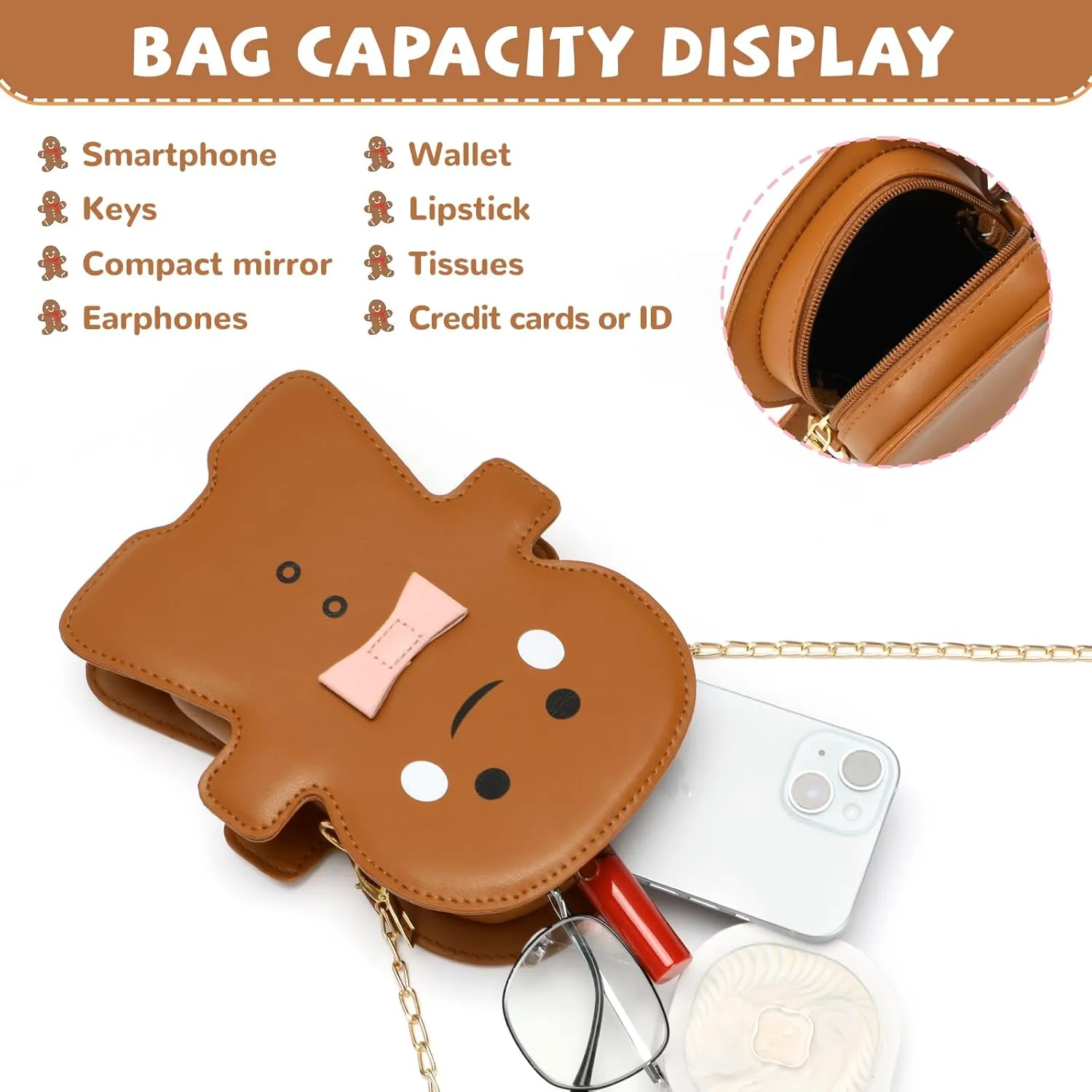 party greeting Christmas Crossbody Bag Gingerbread Man Crossbody Purse Christmas Gingerbread Man Shaped Phone Bag