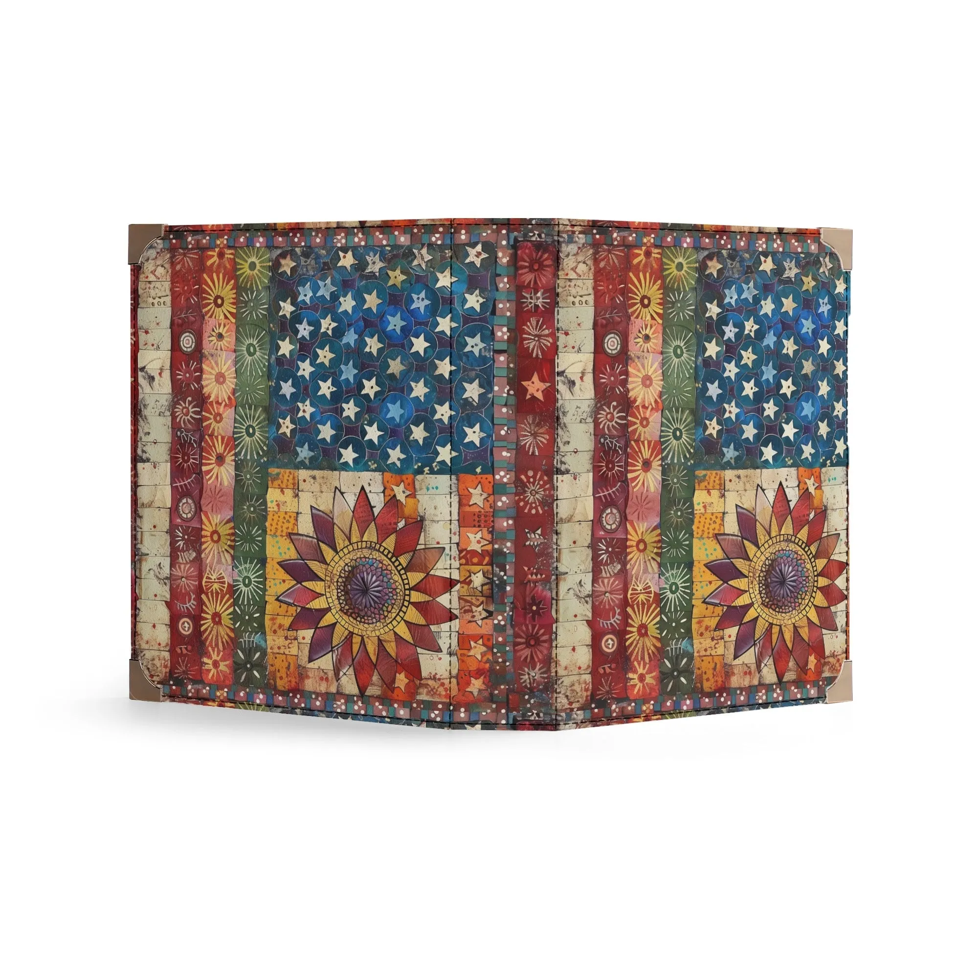Patchwork American Flag Bible Cover Purse with Sunflower Accent with Red White and Blue - Crossbody Shoulder Bag