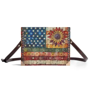 Patchwork American Flag Bible Cover Purse with Sunflower Accent with Red White and Blue - Crossbody Shoulder Bag