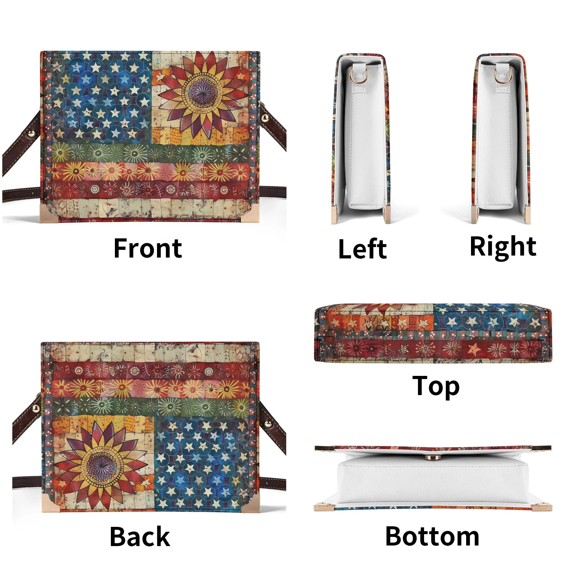 Patchwork American Flag Bible Cover Purse with Sunflower Accent with Red White and Blue - Crossbody Shoulder Bag