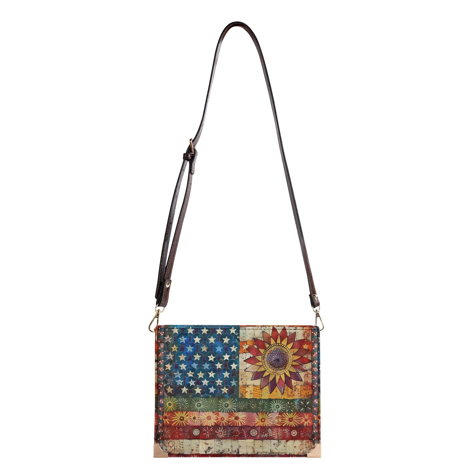 Patchwork American Flag Bible Cover Purse with Sunflower Accent with Red White and Blue - Crossbody Shoulder Bag