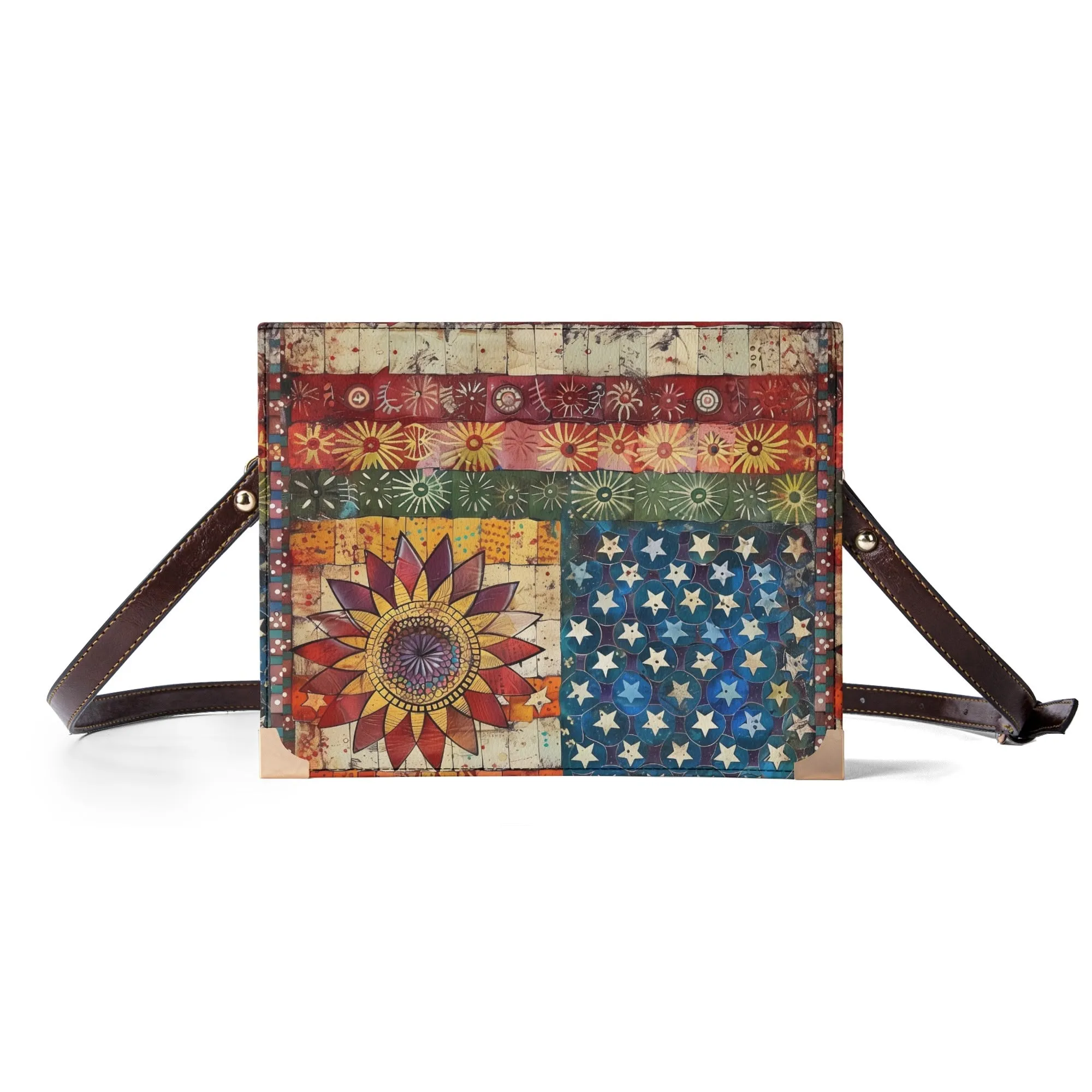 Patchwork American Flag Bible Cover Purse with Sunflower Accent with Red White and Blue - Crossbody Shoulder Bag