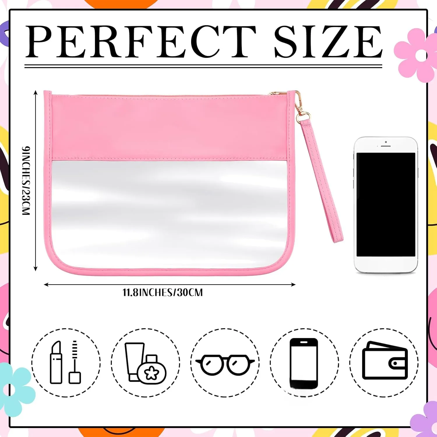 Paterr 6 Pieces Clear Makeup Bags Flat Preppy Clear Zipper Pouches DIY Cosmetic Bags with Zipper Transparent PVC Waterproof Snack Bag Travel Toiletry Bag for Women(Multicolor)