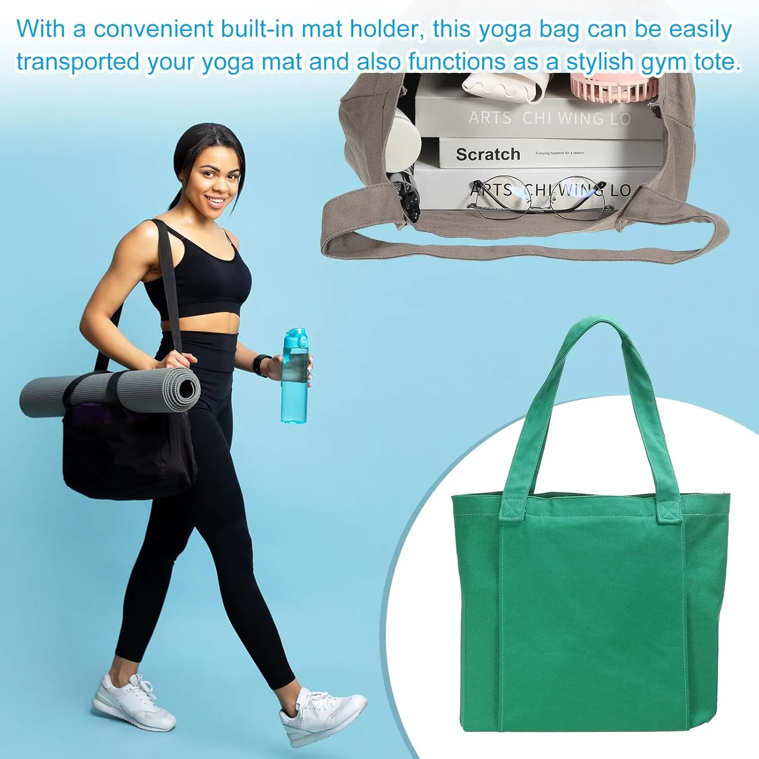 PATIKIL Yoga Mat Bags, Yoga Tote Carrier Shoulder Bag with Mat Pocket Carryall Canvas Tote Yoga Gym Bags