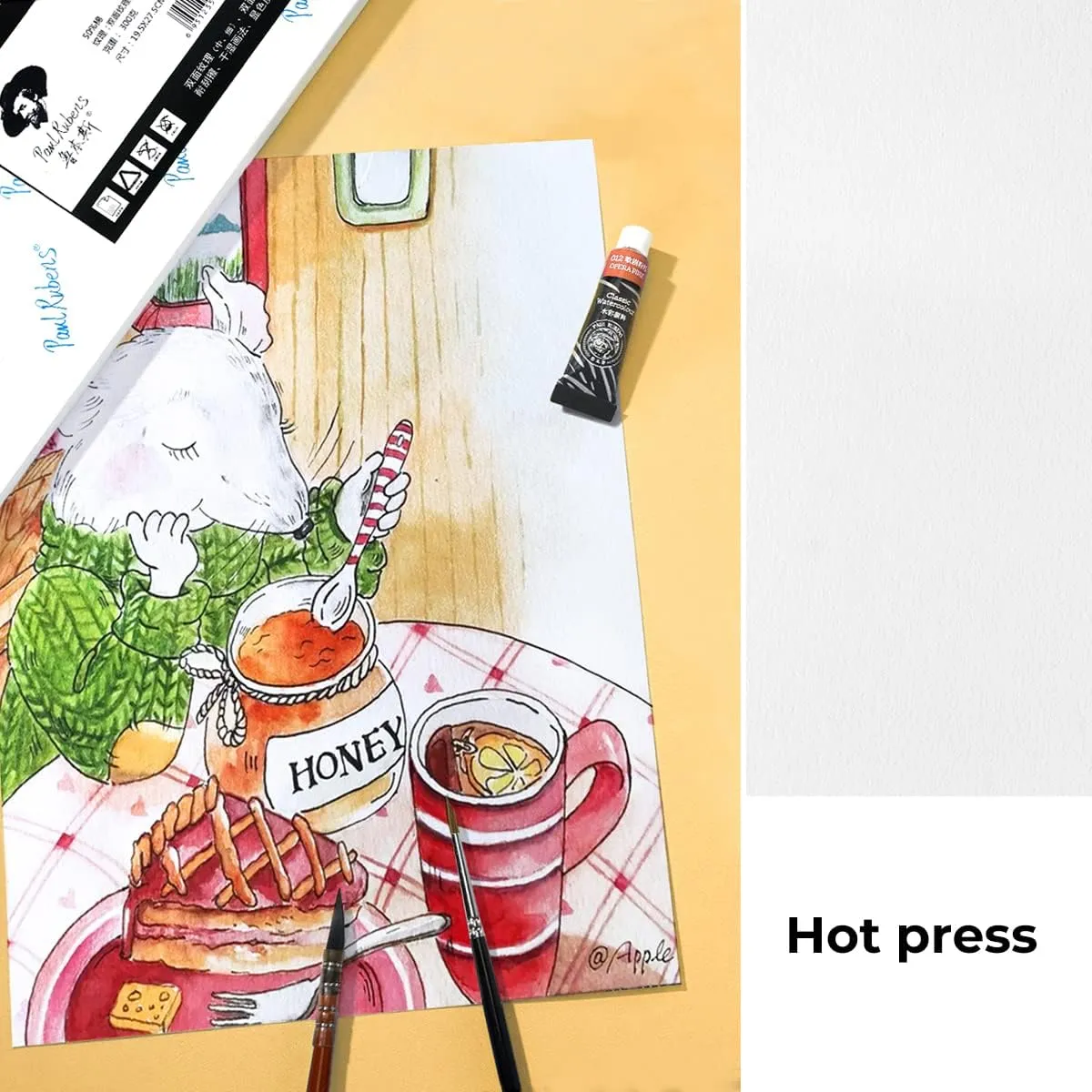 Paul Rubens 60 Sheets Watercolor Paper, Hot Press 50% Cotton&140lb /300gsm Acid-Free Bulk White Paper for Artists, Students & Adults（7.68 * 5.31 inch）