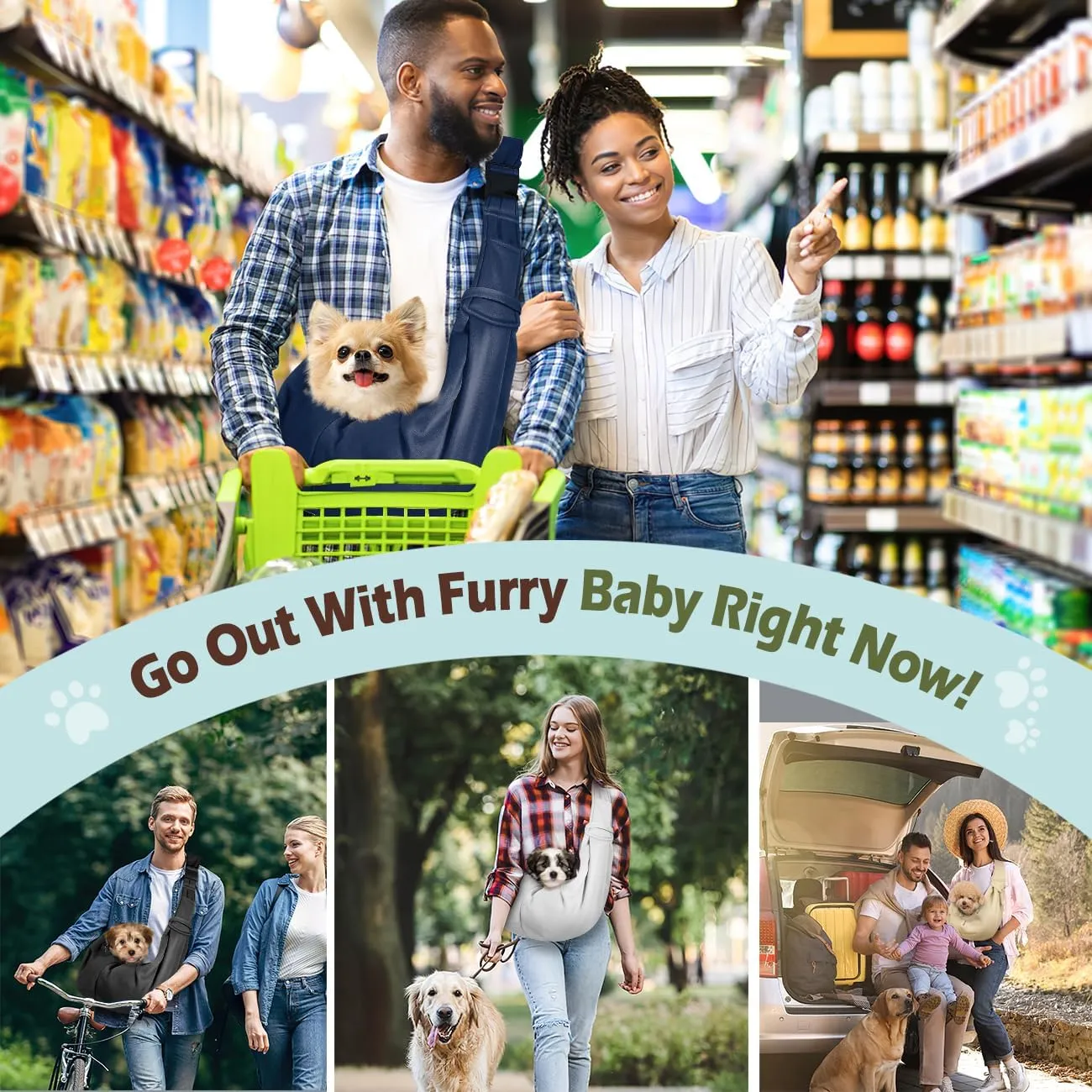 Pawaboo Small Dog Sling Carrier, Reversible Hands Free Dog Sling Carrier for Small Dogs Cats, Puppy Sling Carrier with Adjustable Strap Buckle & Safety Harness, Puppy Essentials, Navy Blue