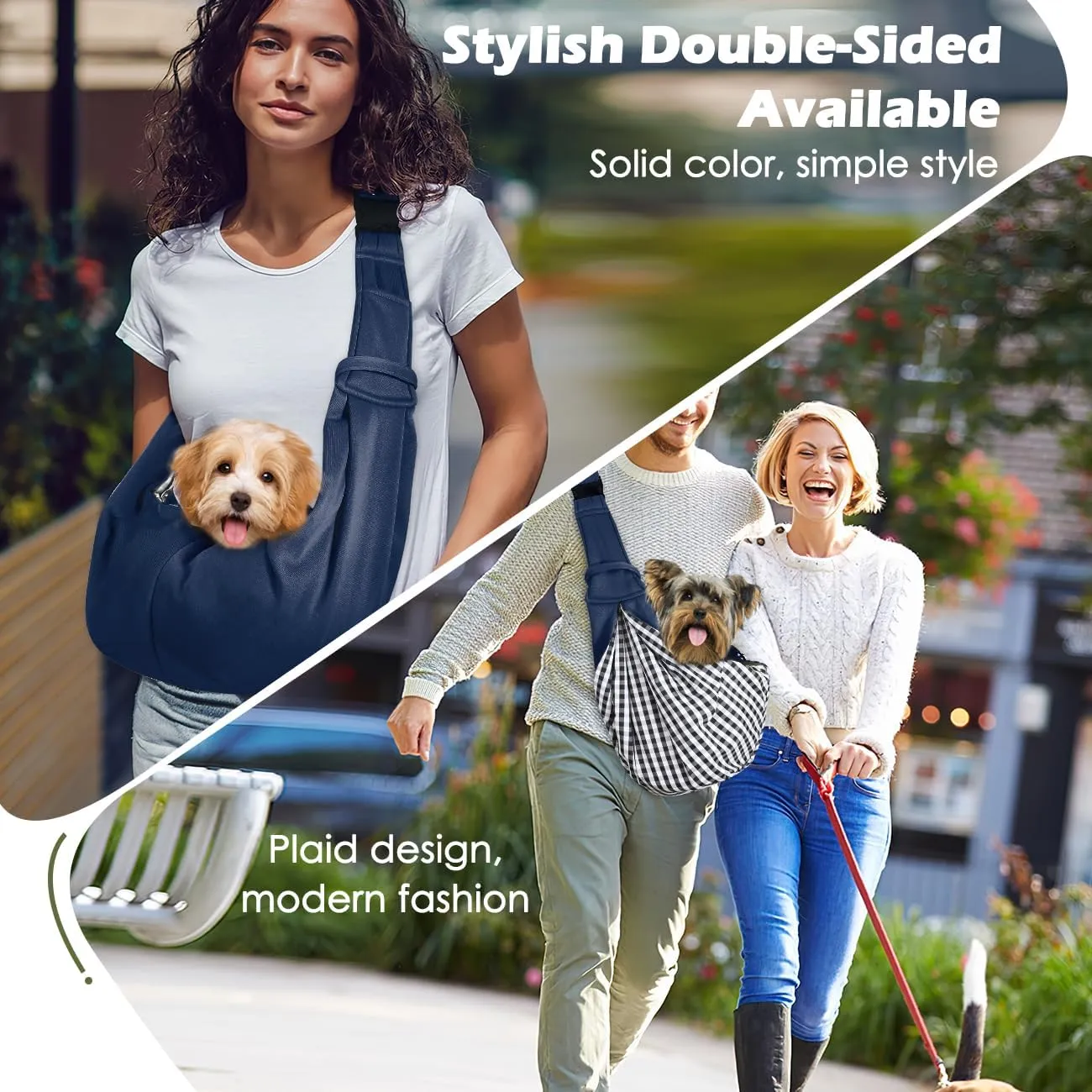 Pawaboo Small Dog Sling Carrier, Reversible Hands Free Dog Sling Carrier for Small Dogs Cats, Puppy Sling Carrier with Adjustable Strap Buckle & Safety Harness, Puppy Essentials, Navy Blue