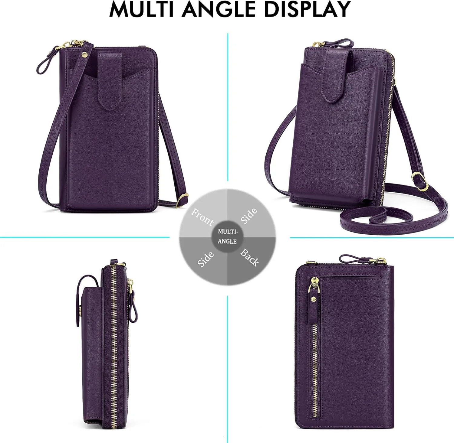 Peacocktion Black Small Crossbody Bags for Women, RFID Leather Cell Phone Purses Wallet, Trendy Crossbody Purses with Zipper