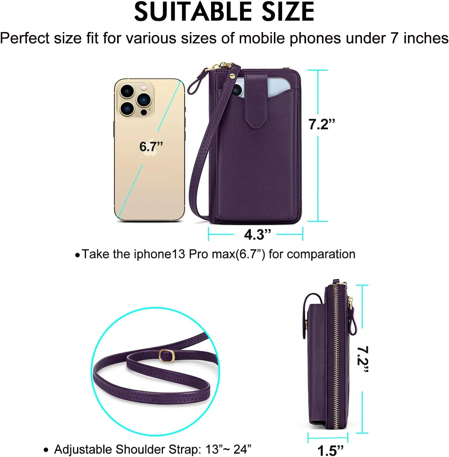 Peacocktion Black Small Crossbody Bags for Women, RFID Leather Cell Phone Purses Wallet, Trendy Crossbody Purses with Zipper