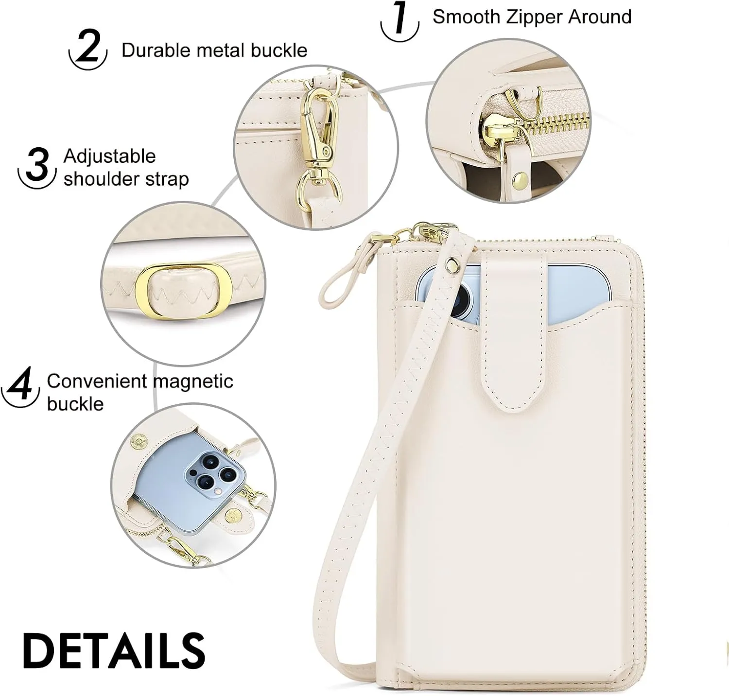 Peacocktion Black Small Crossbody Bags for Women, RFID Leather Cell Phone Purses Wallet, Trendy Crossbody Purses with Zipper