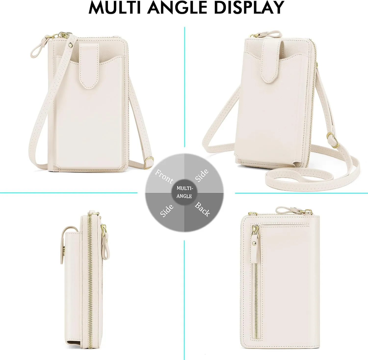 Peacocktion Black Small Crossbody Bags for Women, RFID Leather Cell Phone Purses Wallet, Trendy Crossbody Purses with Zipper