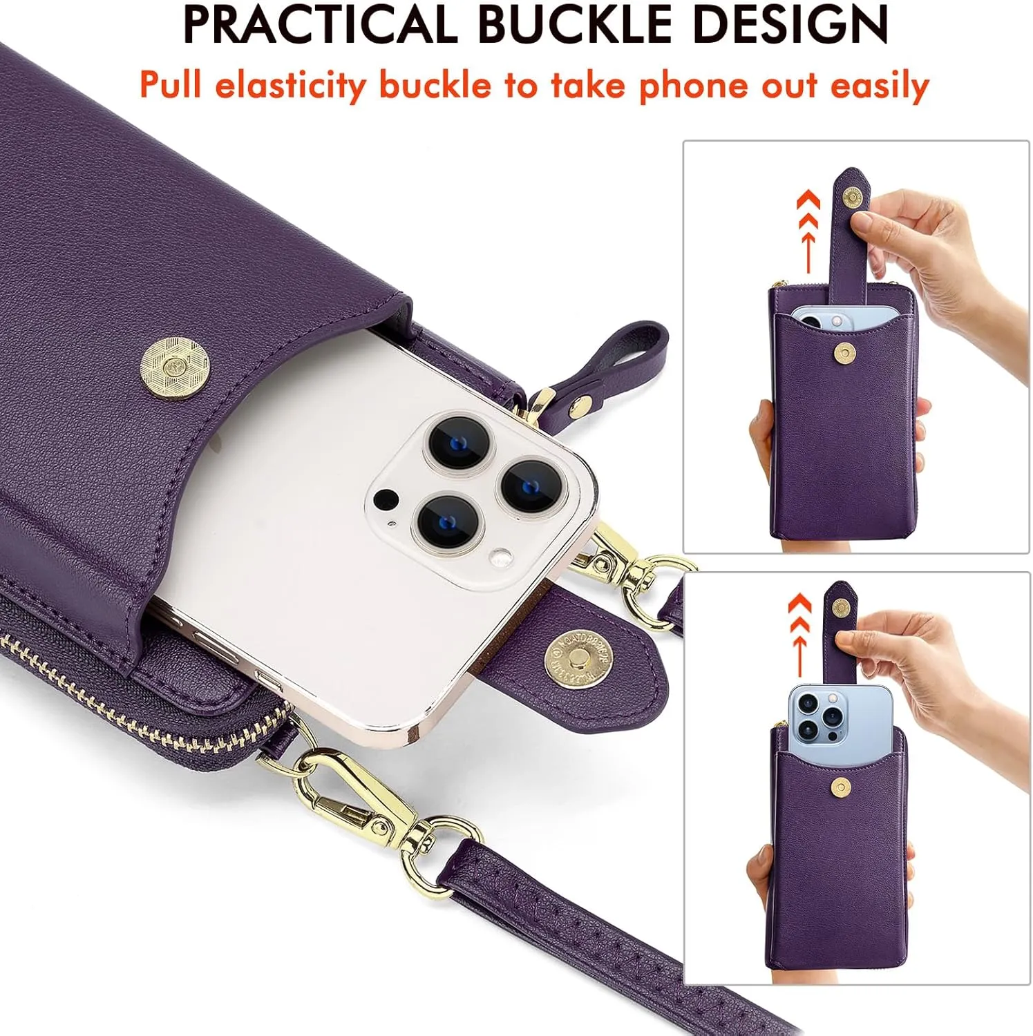 Peacocktion Black Small Crossbody Bags for Women, RFID Leather Cell Phone Purses Wallet, Trendy Crossbody Purses with Zipper