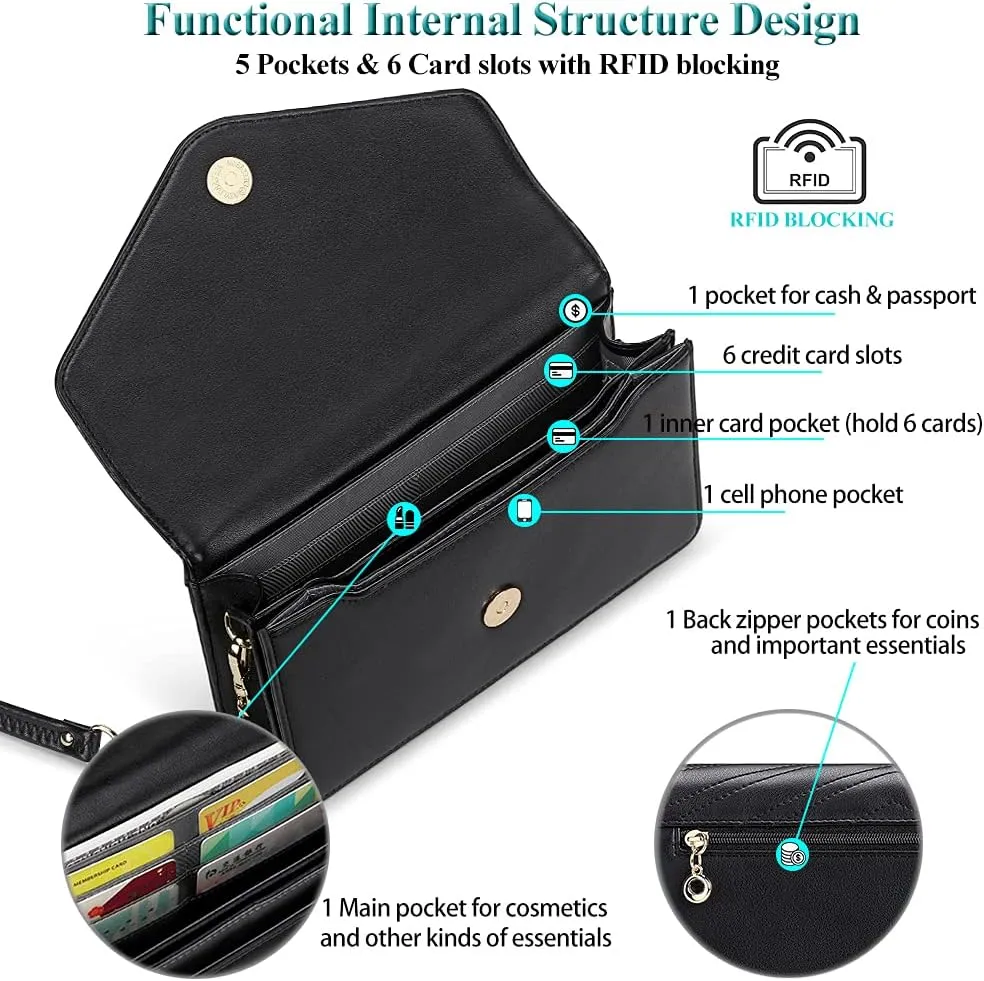 Peacocktion Small Crossbody Bags for Women, RFID Wallet Purse Cellphone Card Holder Wristlet 2 Straps