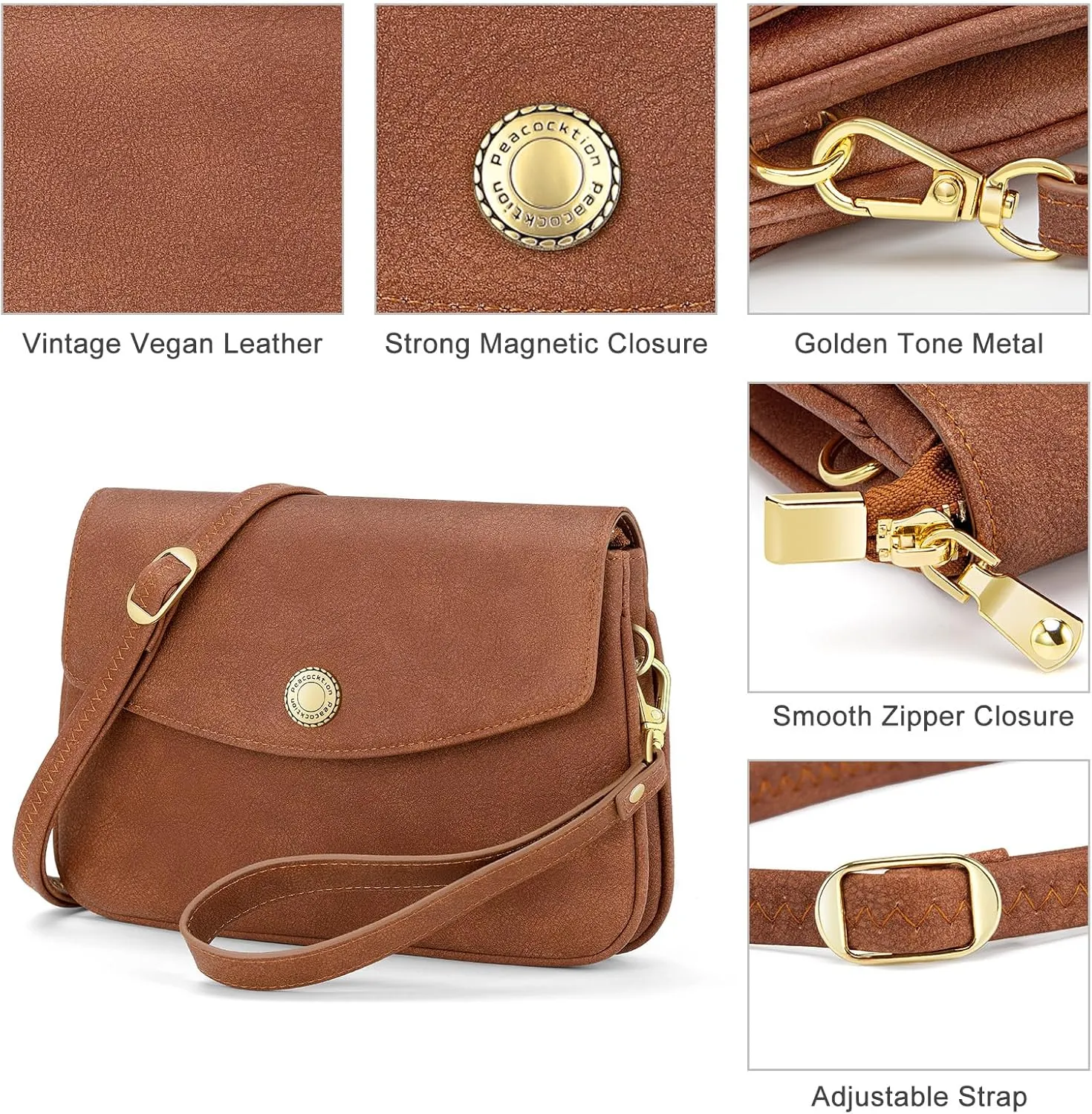 Peacocktion Small Crossbody Bags for Women, RFID Wallet Purse Cellphone Card Holder Wristlet 2 Straps