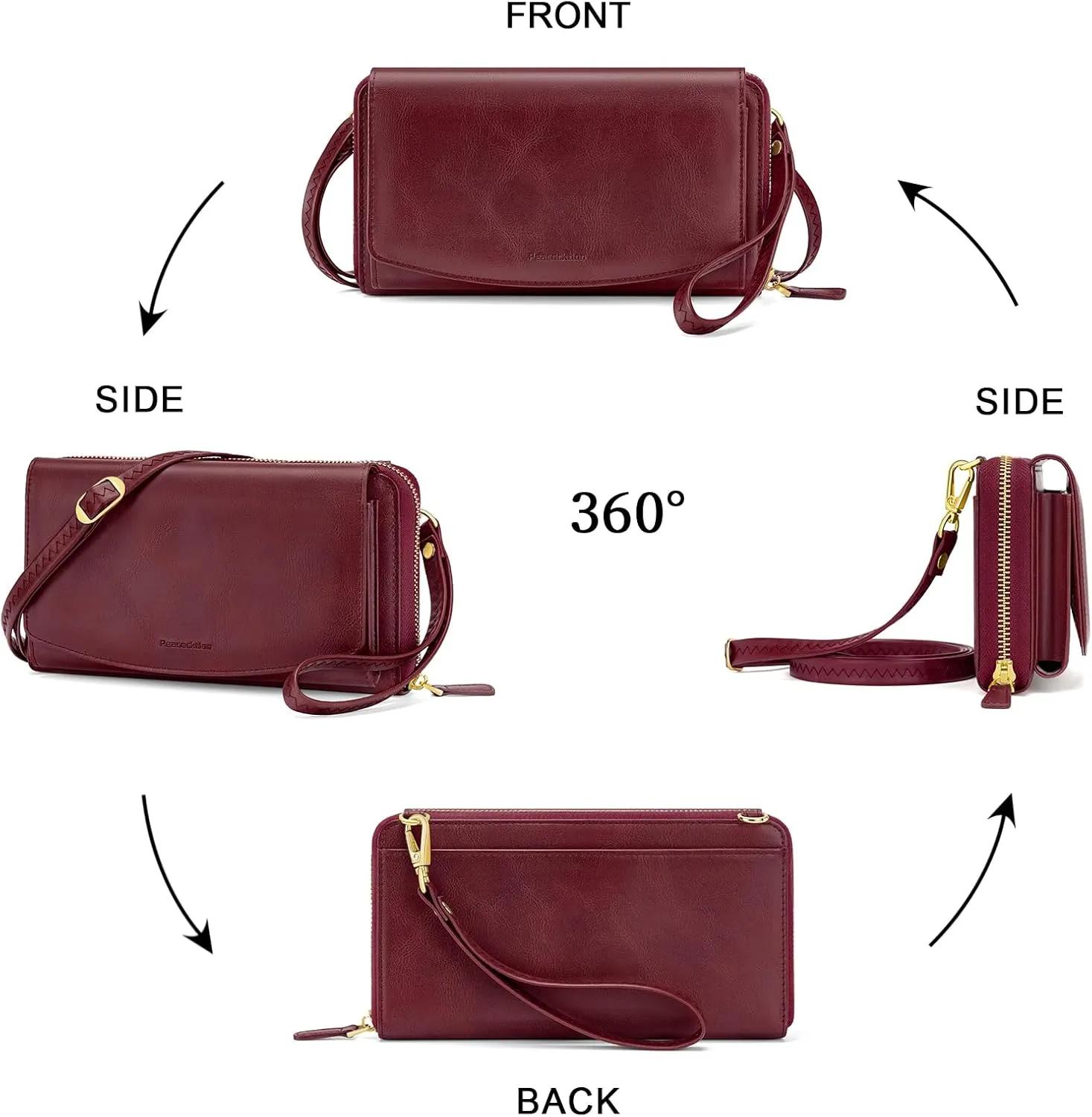 Peacocktion Women Wallet Purse Card Holder with RFID, Large Capacity Crossbody Wristlet Clutch 2 Straps
