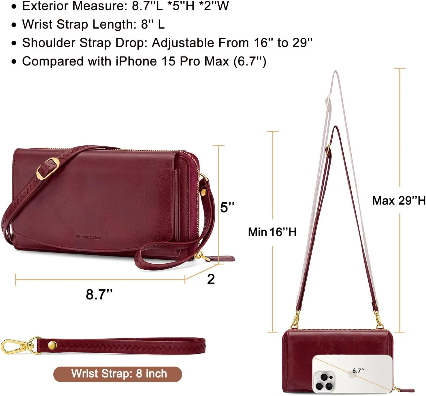 Peacocktion Women Wallet Purse Card Holder with RFID, Large Capacity Crossbody Wristlet Clutch 2 Straps