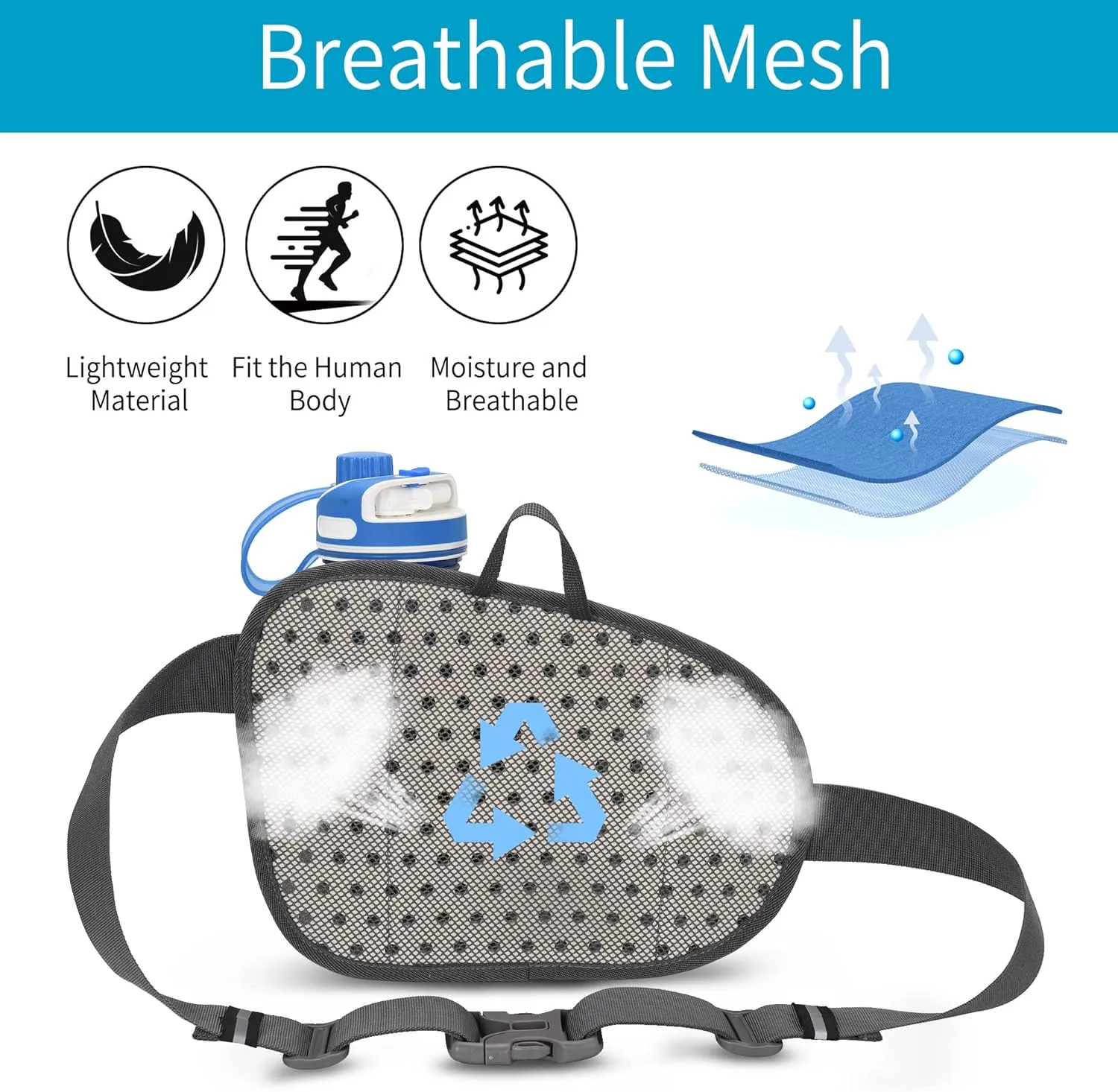 Peicees Waist Bag Fanny Pack with Water Bottle Holder for Men Women Hiking Running Dog Walking Fit All Phones (Bottle Not Included), Colorful Reflective Strip&Zipper-Rose Red