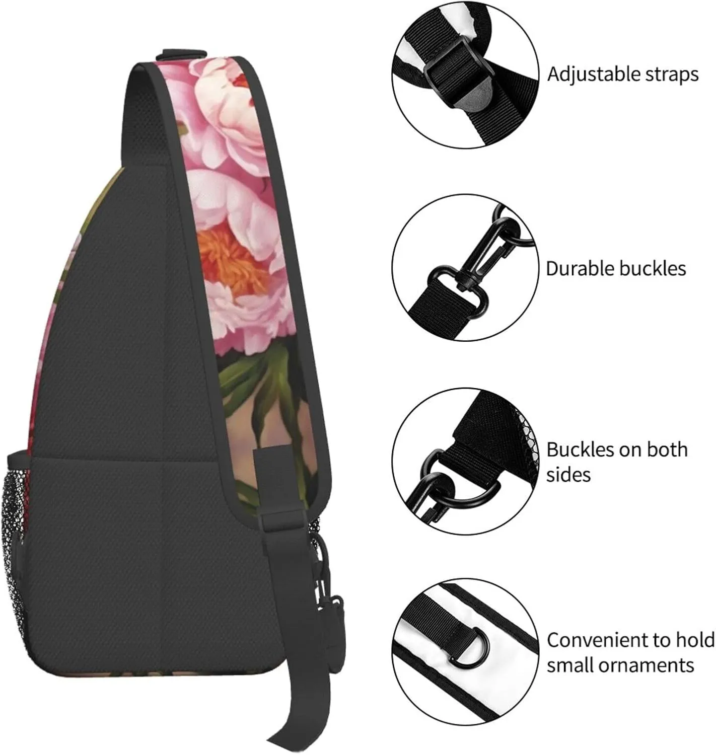 Peony Flowers Blossom Print Men'S Casual Crossbody Chest Bag - A Versatile Accessory For Everyday Use And Short Trips