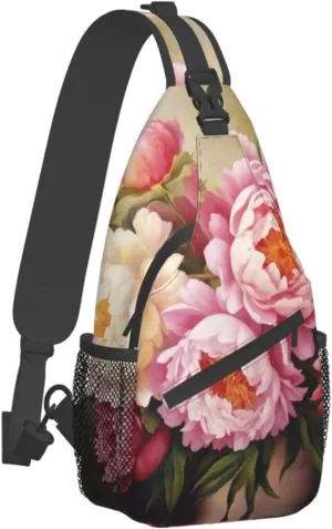 Peony Flowers Blossom Print Men'S Casual Crossbody Chest Bag - A Versatile Accessory For Everyday Use And Short Trips