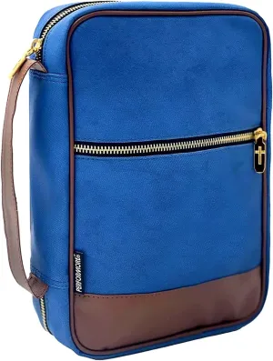Performore Canvas Bible Cover Bag, Blue Jean Pattern with Handle, Pockets and Zipper for Standard and Large Size Study Bible Carrier, Ideal Also as A Book Cover, 10.2" X 2.7" X 7.5"