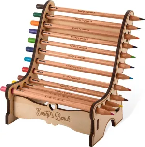 Personalized Wooden Pencil Organizer with 12 Colored Pencil, Bench-Inspired Pencil Stand for Colorful Pen Supplies and Artistic Tools, Gift for Birthday