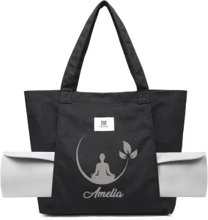 Personalized Yoga Mat Bag Carrier with Name, Custom Logo Yoga Mat Bags for Women, Canvas Shoulder Yoga Bags for Workout, Pilates, Travel Yoga Mat Carrier Tote Bag, Personalized Gift for Yogi