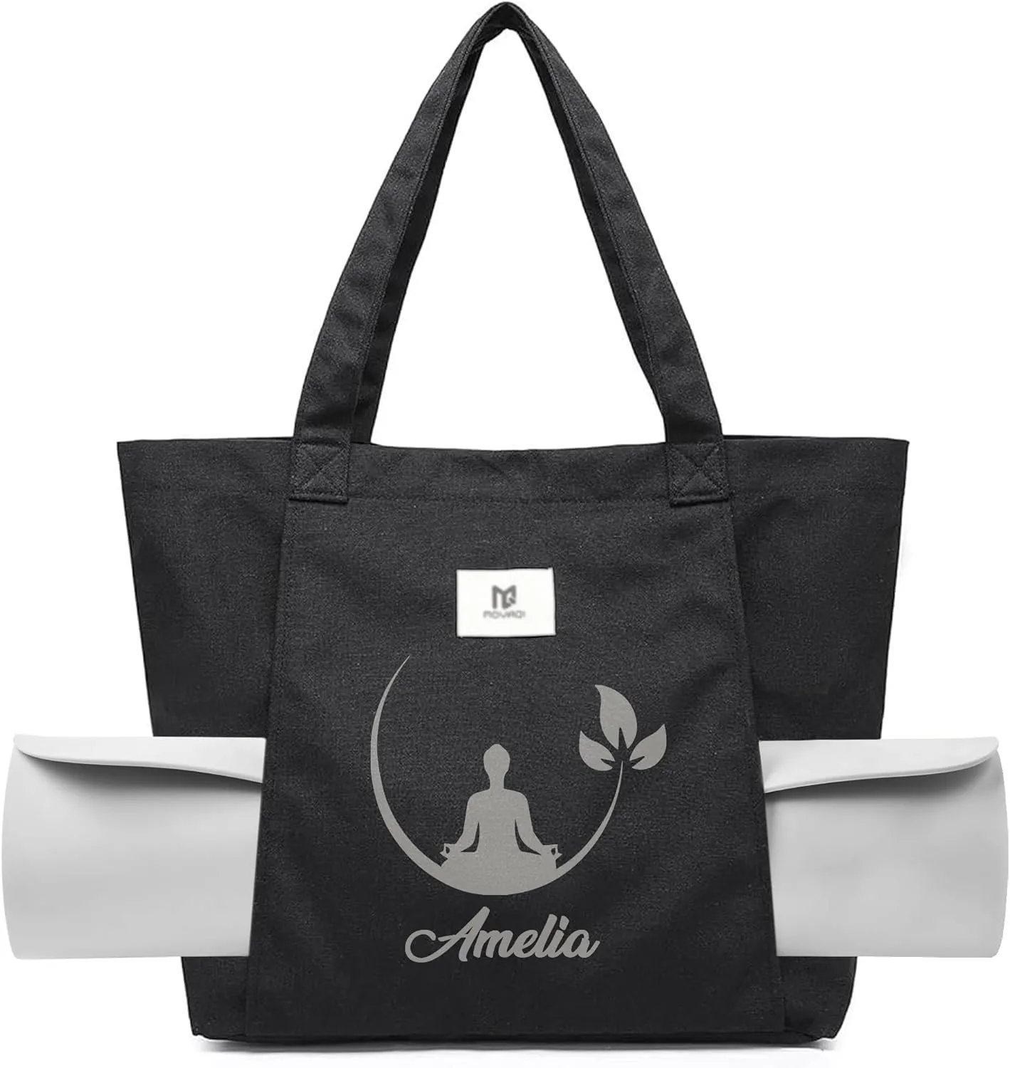 Personalized Yoga Mat Bag Carrier with Name, Custom Logo Yoga Mat Bags for Women, Canvas Shoulder Yoga Bags for Workout, Pilates, Travel Yoga Mat Carrier Tote Bag, Personalized Gift for Yogi
