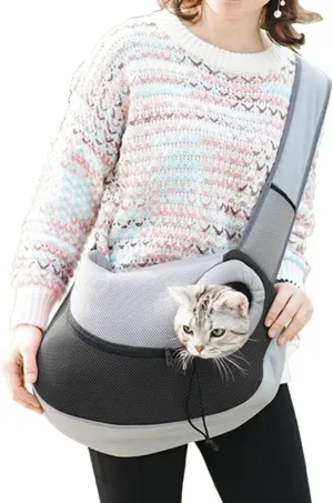 Pet Crossbody Bag for Puppy and Small Pets Mesh Travel Carrier Sling Ventilated Windows Portable Dog Sling Bag for Comfortable Carrying