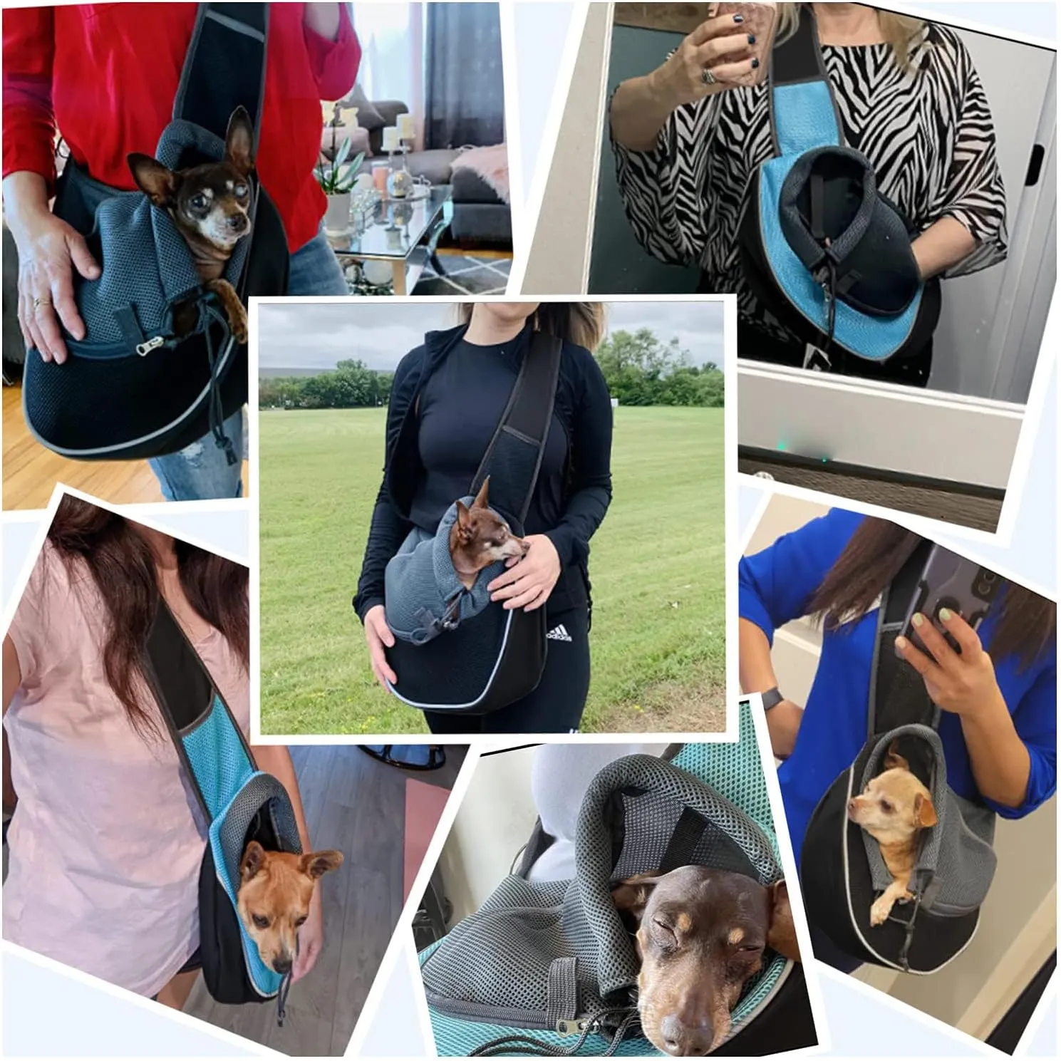 Pet Dog Sling Carrier Puppy Pet Slings Bag for Small Dogs Cats Satchel Carriers Breathable Mesh Hand Free with Adjustable Strap Doggie Crossbody for Outdoor Travel (Green, Small <5 lbs)