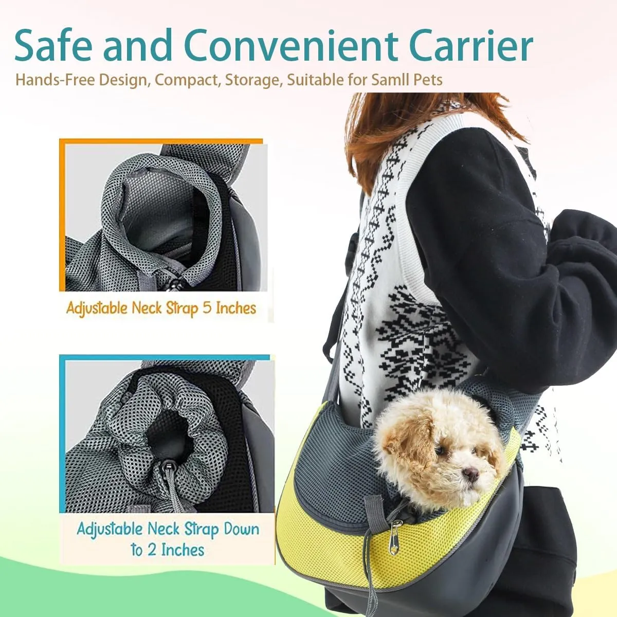 Pet Dog Sling Carrier Puppy Pet Slings Bag for Small Dogs Cats Satchel Carriers Breathable Mesh Hand Free with Adjustable Strap Doggie Crossbody for Outdoor Travel (Green, Small <5 lbs)
