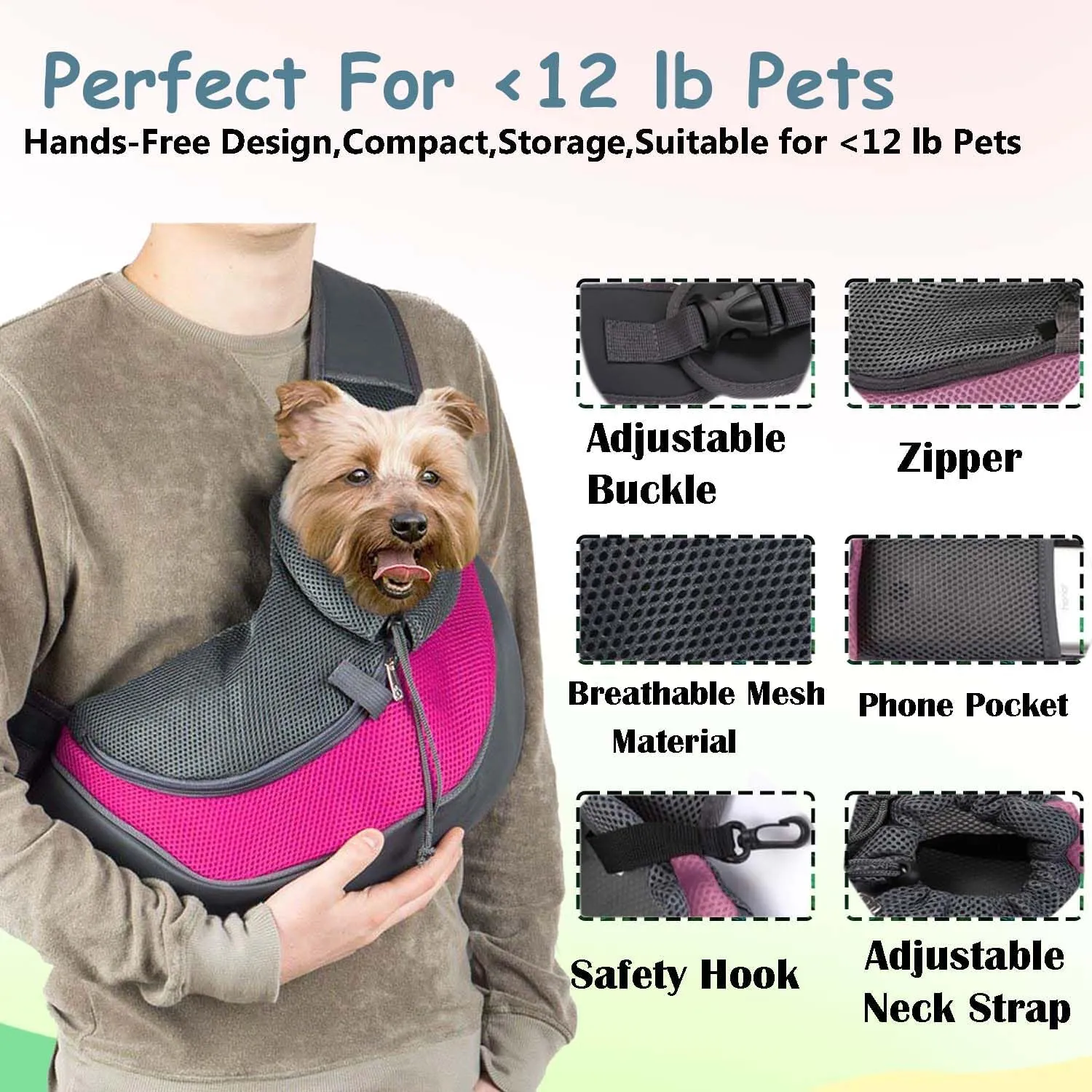 Pet Dog Sling Carrier Puppy Pet Slings Bag for Small Dogs Cats Satchel Carriers Breathable Mesh Hand Free with Adjustable Strap Doggie Crossbody for Outdoor Travel (Green, Small <5 lbs)