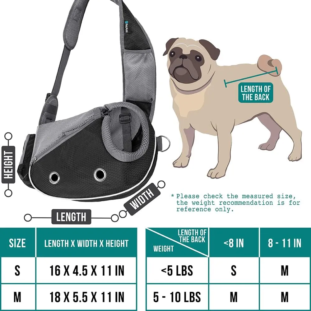 PetAmi Dog Sling Carrier for Small Dogs, Puppy Carrier Sling Purse, Dog Bags For Traveling, Carrying Bag to Wear Medium Cat, Adjustable Crossbody Pet Sling Travel Poop Bag Dispenser, Max 10 lbs, Black