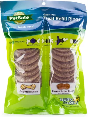 PetSafe® Rawhide Treat Ring Refills, Variety Pack, Size C, Original Rawhide and Peanut Butter Flavor, Replacement Treats Busy Buddy Treat Ring Holding Toys
