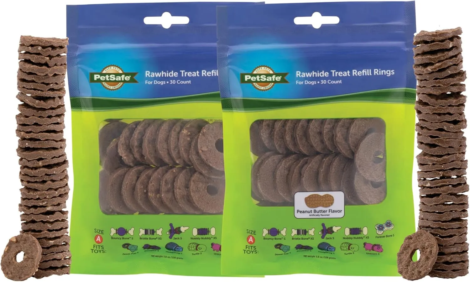 PetSafe Treat Rings for Busy Buddy Dog Toys - Easy to Digest - Interactive Toy Refills for Aggressive Chewers - Stimulating Puppy Supplies - Eases Stress - 60 Rings - Size A - Original/Peanut Butter
