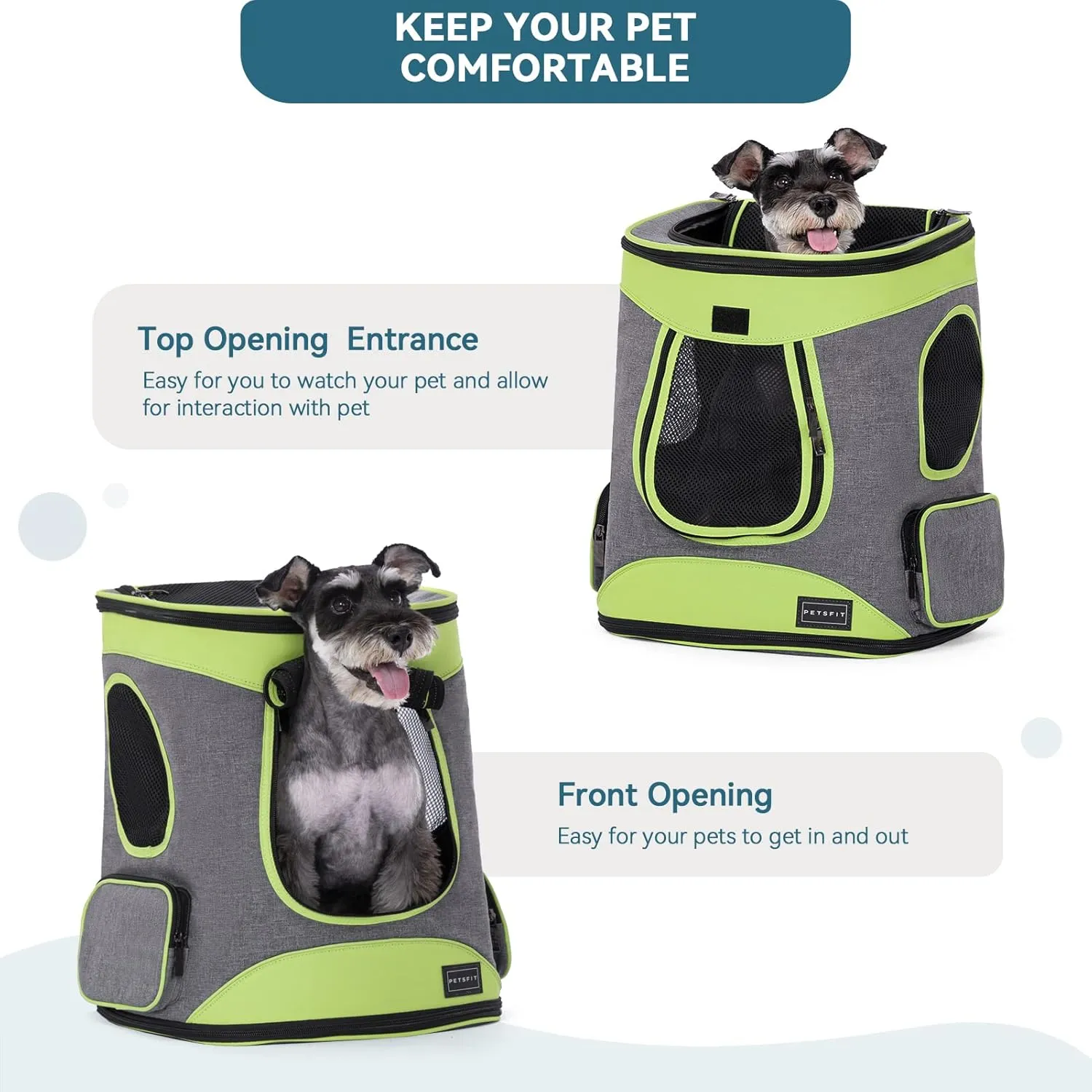 Petsfit Pet Backpack Carrier Easy-Fit Dog Travel Backpack Carrier for Hiking Walking Cycling Suitable for Small Medium Dogs Cats and Rabbits up to 22 Pounds, Green