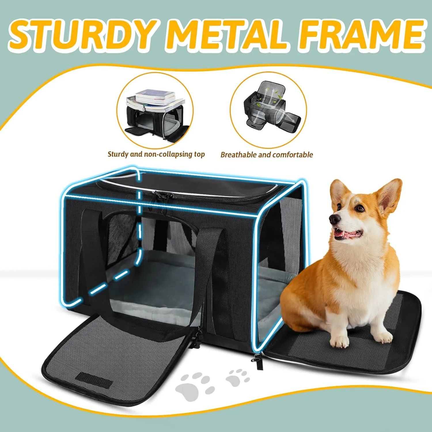 Petskd Pet Carrier 17x11x10.5 Delta American United Airline Approved, Pet Travel Carrier Bag for Small Cats and Dogs, Cat Soft Sided Carrier with Safety Lock Zippers, 5-Sided Breathable Mesh(Black)