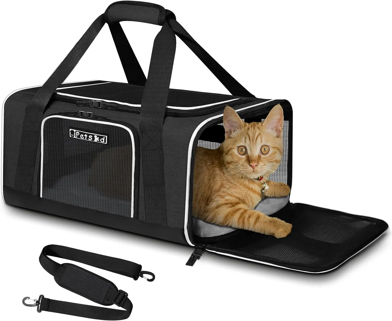 Petskd Pet Carrier 17x12x8.5 JetBlue Allegiant Airline Approved,Pet Travel Carrier Bag for Small Cats and Dogs, Soft Dog Carrier for 1-8 LBS Pets,Dog Cat Carrier with Safety Lock Zipper(Black)