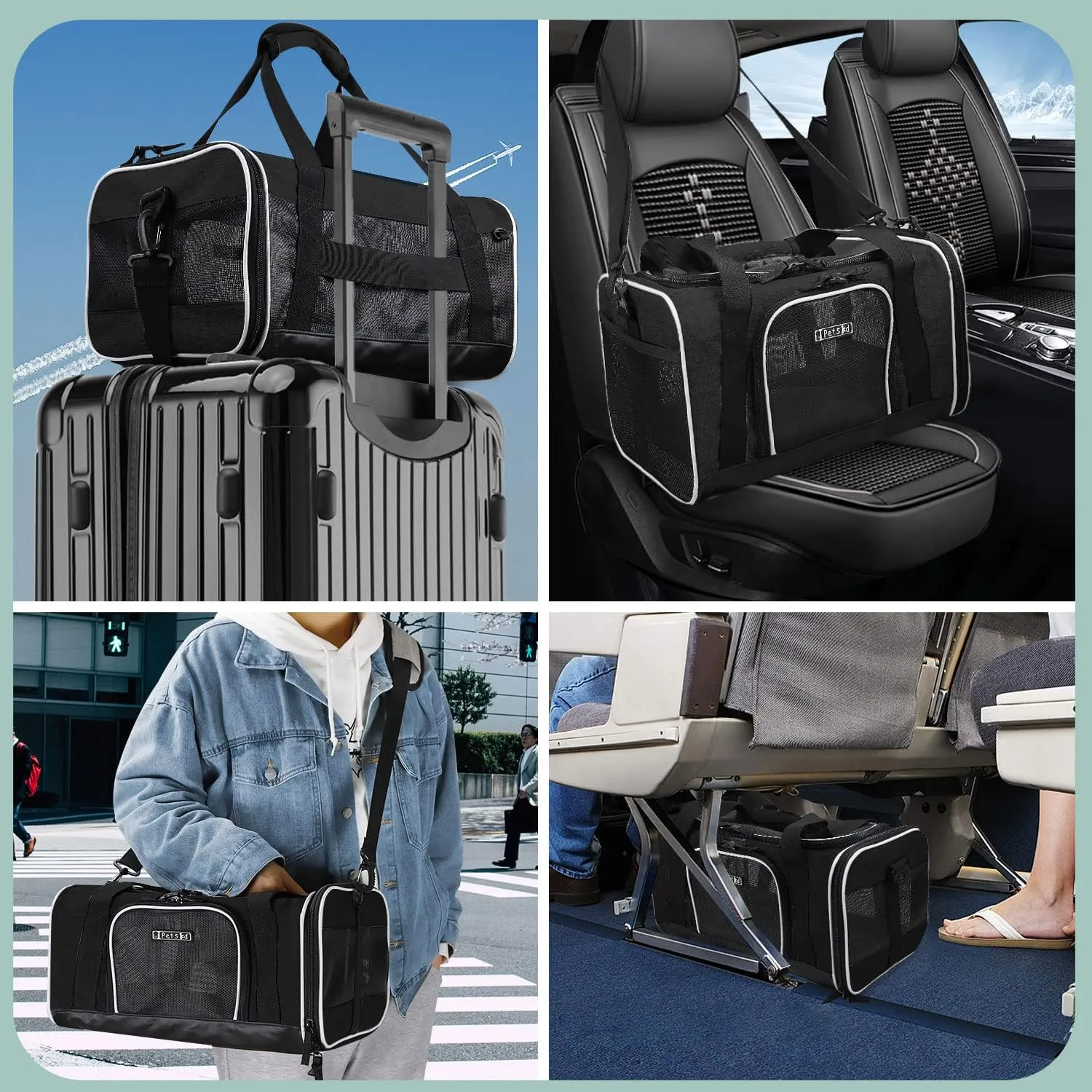 Petskd Pet Carrier 17x12x8.5 JetBlue Allegiant Airline Approved,Pet Travel Carrier Bag for Small Cats and Dogs, Soft Dog Carrier for 1-8 LBS Pets,Dog Cat Carrier with Safety Lock Zipper(Black)