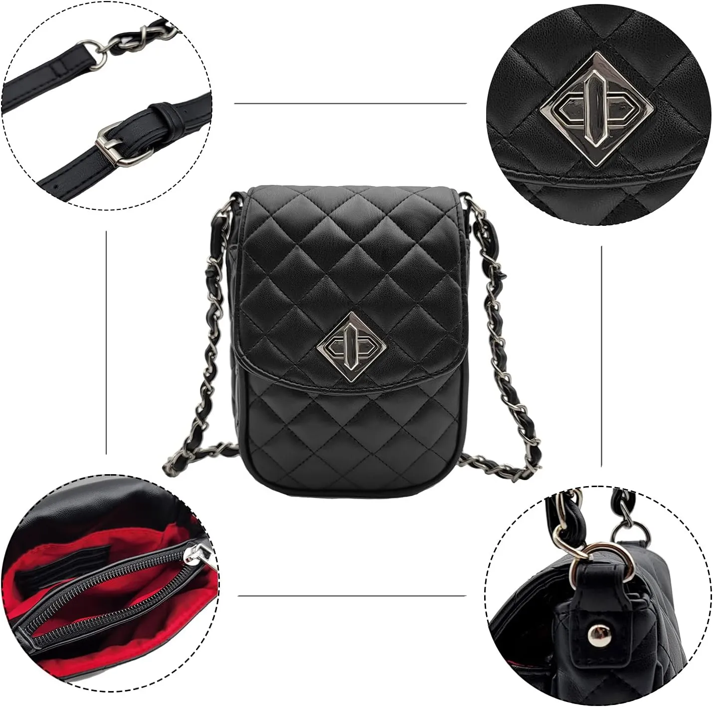 Phone Crossbody Bags for Women Small Vegan Leather Mini Shoulder Wallet Card Quilted Purse