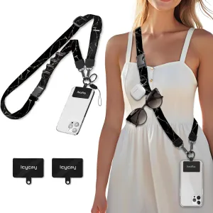 Phone Lanyard Crossbody, Black Marble Cell Phone Strap for Around The Neck Adjustable, Anti Theft Cute Lanyard for iPhone Case ID Holder Keys Accessories Travel Essential