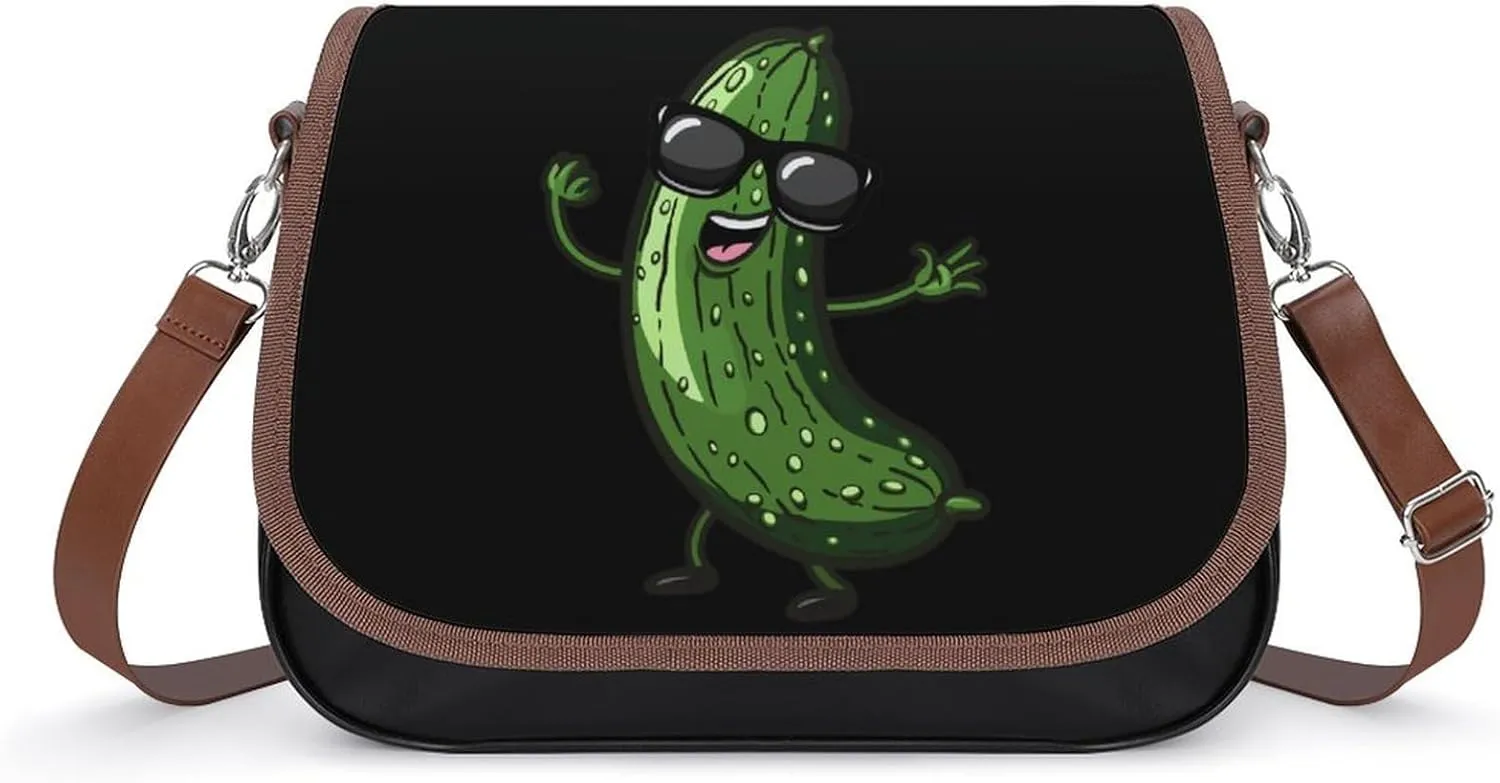 Pickle Dancing Cucumber Women's Crossbody Bags PU Leather Shoulder Bag Handbag Purse Messenger Bag with Shoulder Strap
