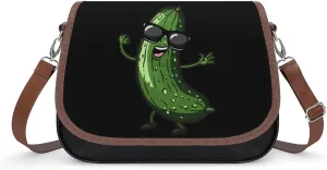 Pickle Dancing Cucumber Women's Crossbody Bags PU Leather Shoulder Bag Handbag Purse Messenger Bag with Shoulder Strap