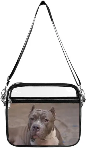 Pit Bull Dog Clear Crossbody Bag with Adjustable Shoulder Strap PVC Clear Purse Messenger Bag for Men Women